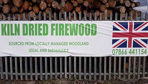 banner with bag in wood yard